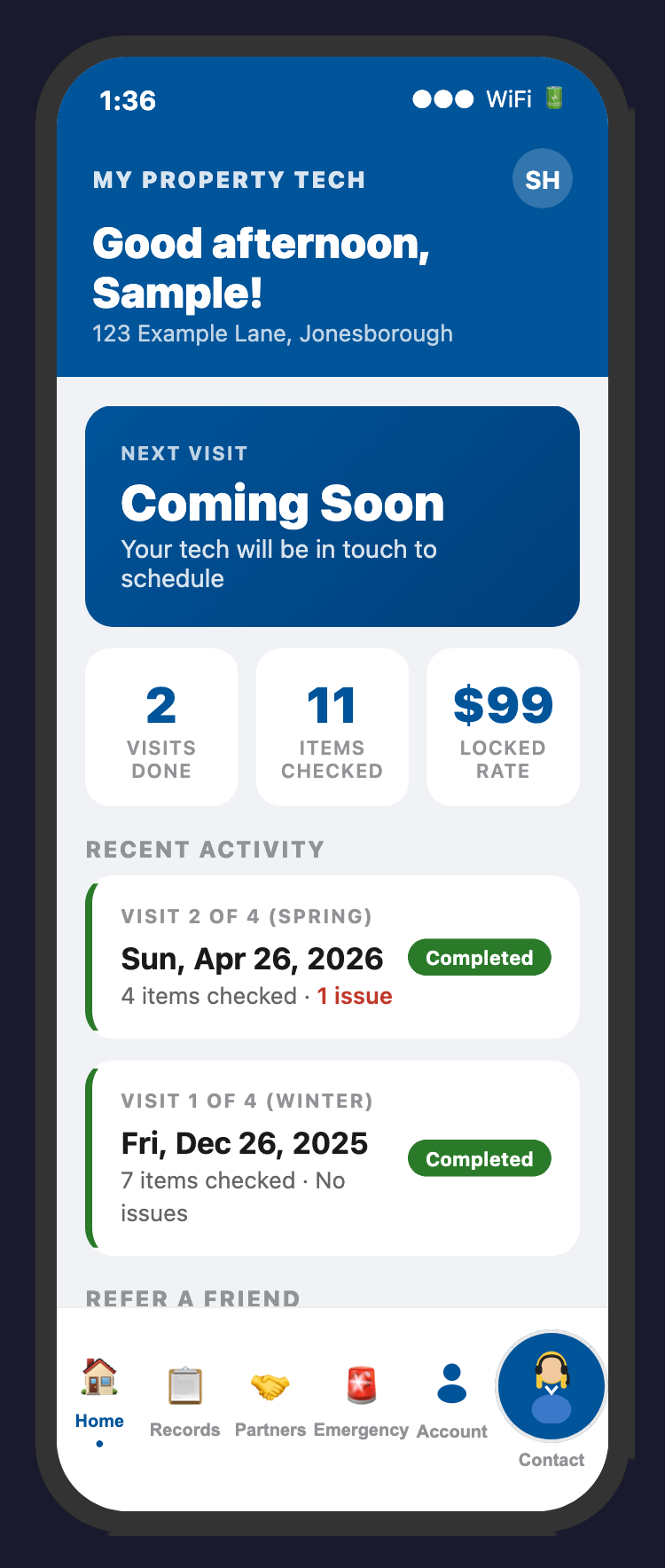 MPT Client Portal dashboard showing visits done, items checked, and locked rate